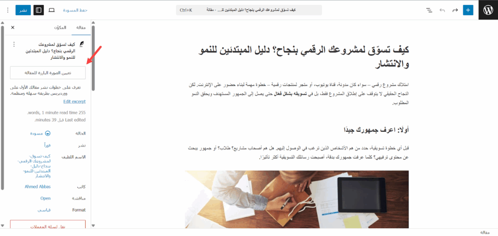 تعيين صورة بارزة للمقال