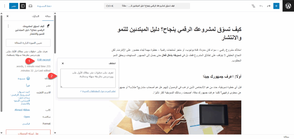 كتابة مقتطف المقال المختصر