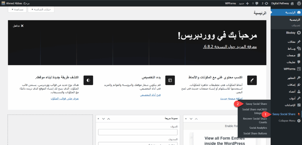 إعدادات إضافة Sassy Social Share على ووردبريس